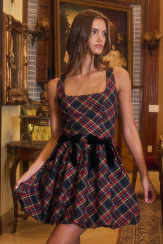Seliora Plaid Bow Mini Dress-Dresses-Sugarlips-Summit Lane Boutique, Women's Apparel and Gifts located in Grand Rapids, MI