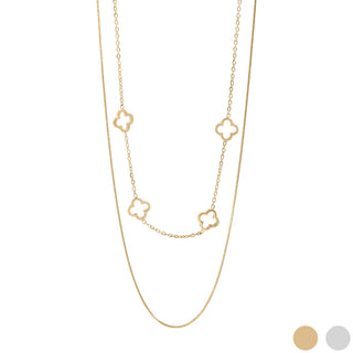 18K Gold PVD Stainless Steel Layered Clover Charm Necklace-WJW-Summit Lane Boutique, Women's Apparel and Gifts located in Grand Rapids, MI