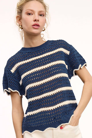 Lindsay Scalloped Edge Short Sleeve Sweater-Short Sleeves-La Miel-Summit Lane Boutique, Women's Apparel and Gifts located in Grand Rapids, MI