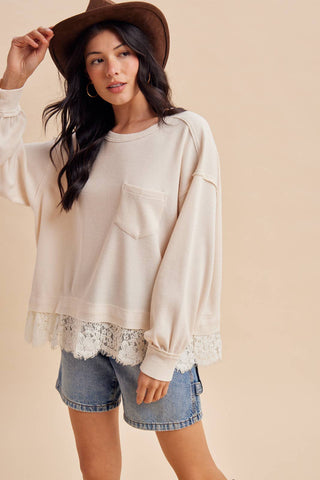 The Hallie Lace Trim Top-Long Sleeves-In Loom-Summit Lane Boutique, Women's Apparel and Gifts located in Grand Rapids, MI