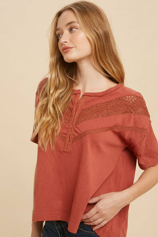 The Laurel Lace Henley-Short Sleeves-In Loom-Summit Lane Boutique, Women's Apparel and Gifts located in Grand Rapids, MI