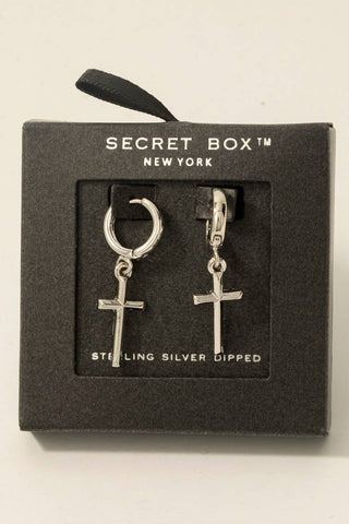 Secret Box Gold Dipped Cross Charm Hoop Earrings