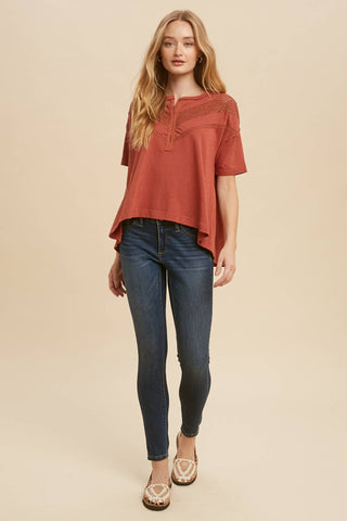 The Laurel Lace Henley-Short Sleeves-In Loom-Summit Lane Boutique, Women's Apparel and Gifts located in Grand Rapids, MI