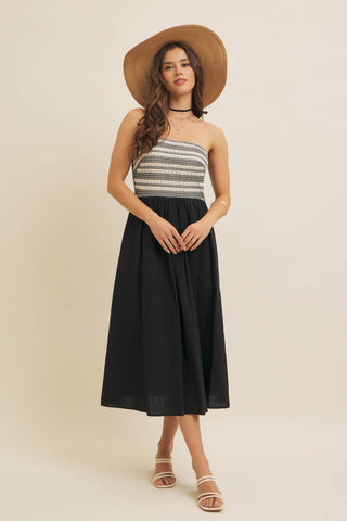 Avenue Mixed Media Strapless Dress-Dresses-in february-Summit Lane Boutique, Women's Apparel and Gifts located in Grand Rapids, MI