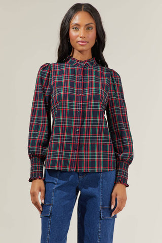 Chapman Plaid Button Down Top-Long Sleeves-Sugarlips-Summit Lane Boutique, Women's Apparel and Gifts located in Grand Rapids, MI