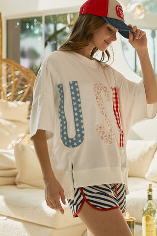 Playful Americana USA Oversized Top-Short Sleeves-LovLov-Summit Lane Boutique, Women's Apparel and Gifts located in Grand Rapids, MI