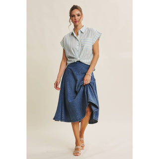 Millie Stripe Button Down-Short Sleeves-in february-Summit Lane Boutique, Women's Apparel and Gifts located in Grand Rapids, MI