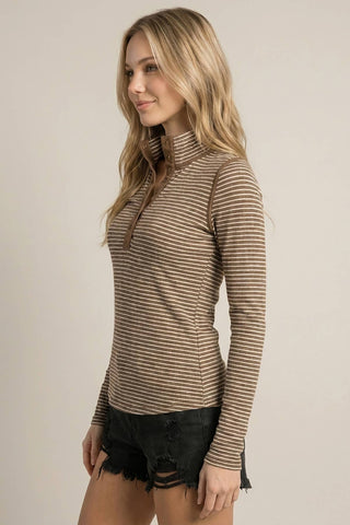 Rachel Striped Henley Top-Long Sleeve Shirt-Doe and Rae-Summit Lane Boutique, Women's Apparel and Gifts located in Grand Rapids, MI