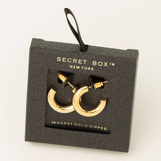Secret Box Gold Dipped Hoop Earrings-Fame Accessories-Summit Lane Boutique, Women's Apparel and Gifts located in Grand Rapids, MI