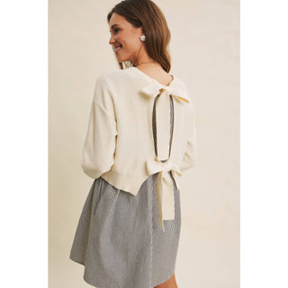EASY COFFEE DATE BACK RIBBON TWOFER MINI SWEATER DRESS