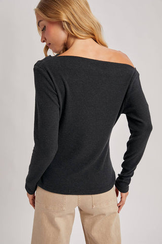 Denise Off Shoulder Top-Long Sleeves-Bluivy-Summit Lane Boutique, Women's Apparel and Gifts located in Grand Rapids, MI