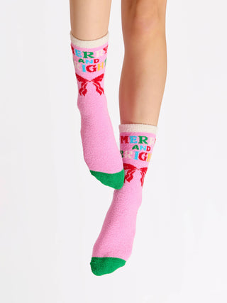 "MERRY & BRIGHT" SOCKS,PINK-Socks-Shiraleah-Summit Lane Boutique, Women's Apparel and Gifts located in Grand Rapids, MI