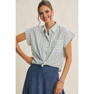 Millie Stripe Button Down-Short Sleeves-in february-Summit Lane Boutique, Women's Apparel and Gifts located in Grand Rapids, MI