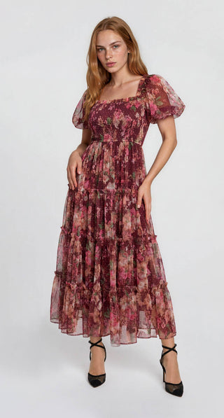 The Rosalie Floral Midi Dress-Dresses-Blu Pepper-Summit Lane Boutique, Women's Apparel and Gifts located in Grand Rapids, MI