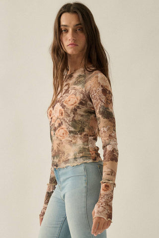 Vintage Rose Mesh Top-Long Sleeves-Promesa USA-Summit Lane Boutique, Women's Apparel and Gifts located in Grand Rapids, MI