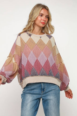 Reese Argyle Sweater-Long Sleeves-Kori America-Summit Lane Boutique, Women's Apparel and Gifts located in Grand Rapids, MI