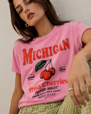 Michigan Fresh Cherries Pink T-Shirt-Graphic Tees-Sweet Claire-Summit Lane Boutique, Women's Apparel and Gifts located in Grand Rapids, MI