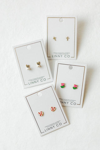 Screwback Stud Earrings - Baseball Gold-Earrings-LINNY CO-Summit Lane Boutique, Women's Apparel and Gifts located in Grand Rapids, MI