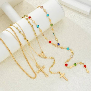 BOHO Y MULTI STONE CROSS LARIAT LAYER NECKLACE-Necklaces-JOSSLYN by wall to wall-Summit Lane Boutique, Women's Apparel and Gifts located in Grand Rapids, MI