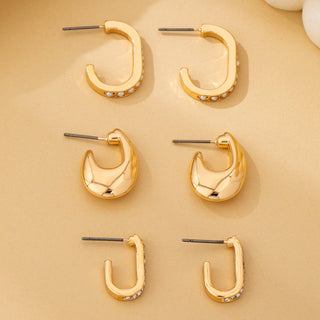 Rhinestone Pearl Huggie Hoop Trio Earrings-Earrings-JOSSLYN by wall to wall-Summit Lane Boutique, Women's Apparel and Gifts located in Grand Rapids, MI