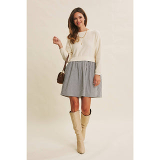 EASY COFFEE DATE BACK RIBBON TWOFER MINI SWEATER DRESS