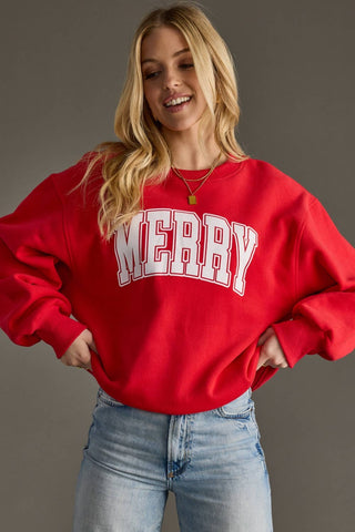 Red Merry Sweatshirt-Sweatshirt-Panache Apparel Co.-Summit Lane Boutique, Women's Apparel and Gifts located in Grand Rapids, MI