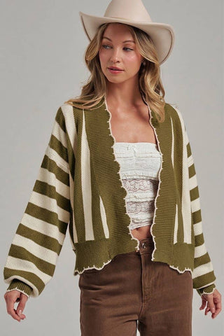 The Marlowe Scalloped Stripe Cardigan-Cardigans-BON-Summit Lane Boutique, Women's Apparel and Gifts located in Grand Rapids, MI