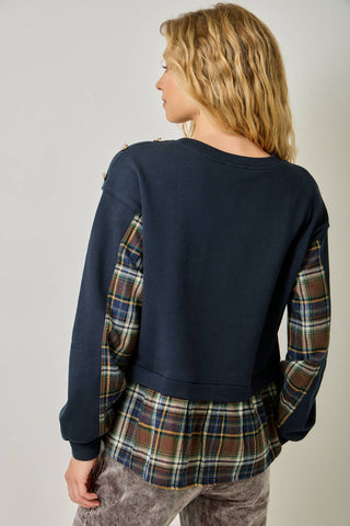 The Tatum Plaid Twofer Sweatshirt-sweatshirt-Mystree-Summit Lane Boutique, Women's Apparel and Gifts located in Grand Rapids, MI