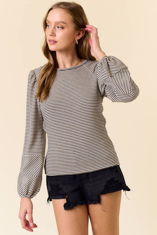 Winnie Bubble Sleeve Top-Long Sleeves-Doe and Rae-Summit Lane Boutique, Women's Apparel and Gifts located in Grand Rapids, MI