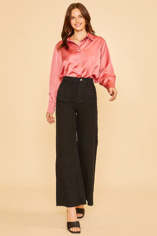 FRONT TWO POCKET STRETCH WIDE LEG DENIM JEANS-Jeans-Anniewear-Summit Lane Boutique, Women's Apparel and Gifts located in Grand Rapids, MI