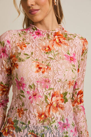 Chelsie Floral Mesh Top-Long Sleeves-GILLI-Summit Lane Boutique, Women's Apparel and Gifts located in Grand Rapids, MI