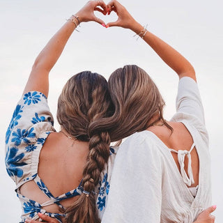 "Sisters" Gold & Pearl Shareable Hair Tie Bracelet Set-Bracelets-K'lani hair tie bracelets-Summit Lane Boutique, Women's Apparel and Gifts located in Grand Rapids, MI
