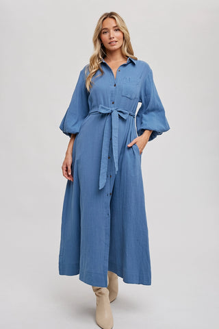Katrina Bubble Sleeve Button Dress-Dresses-Bluivy-Summit Lane Boutique, Women's Apparel and Gifts located in Grand Rapids, MI