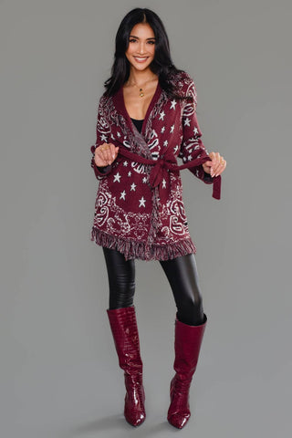 Bandana Nights Fringe Cardigan-Cardigans-Panache Apparel Co.-Summit Lane Boutique, Women's Apparel and Gifts located in Grand Rapids, MI