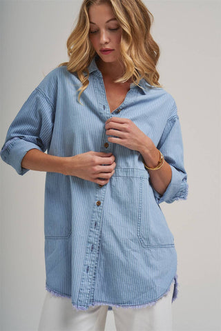 The Blue Skies Striped Denim Shirt-BON-Summit Lane Boutique, Women's Apparel and Gifts located in Grand Rapids, MI
