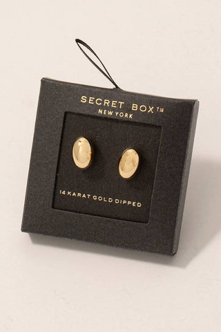 Secret Box Gold Dipped Oval Bead Stud Earrings