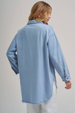 The Blue Skies Striped Denim Shirt-BON-Summit Lane Boutique, Women's Apparel and Gifts located in Grand Rapids, MI
