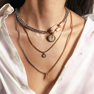 Horn and Evil Eye - Carabiner Multi Chain Charm Necklace-Necklaces-HoopLa Style-Summit Lane Boutique, Women's Apparel and Gifts located in Grand Rapids, MI