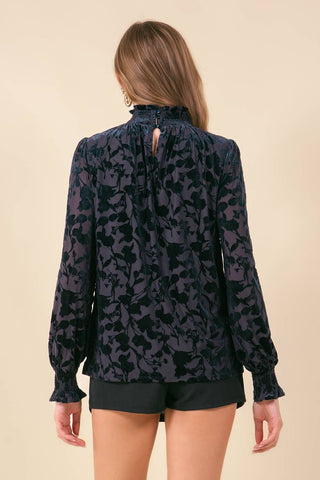 Alilie Smocked Mock Neck Long Sleeve-Blouse-Doe and Rae-Summit Lane Boutique, Women's Apparel and Gifts located in Grand Rapids, MI