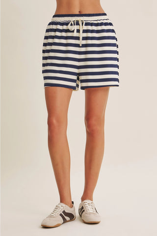 Fresh Coastal Stripe Relaxed Fit French Terry Lounge Shorts-Shorts-in february-Summit Lane Boutique, Women's Apparel and Gifts located in Grand Rapids, MI