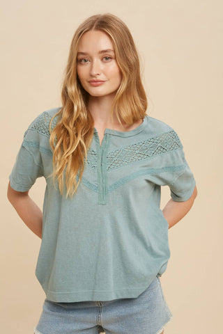 The Laurel Lace Henley-Short Sleeves-In Loom-Summit Lane Boutique, Women's Apparel and Gifts located in Grand Rapids, MI