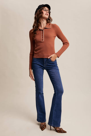 Contrast Stitch Ribbed Knit Top-Listicle-Summit Lane Boutique, Women's Apparel and Gifts located in Grand Rapids, MI