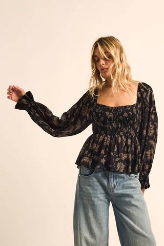 Midnight Garden Smocked Top-Blouse-Promesa USA-Summit Lane Boutique, Women's Apparel and Gifts located in Grand Rapids, MI