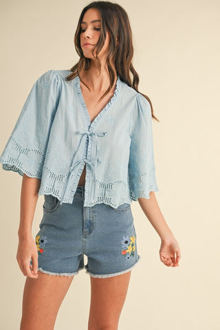 Andie Tie Front Blouse-Blouse-Anniewear-Summit Lane Boutique, Women's Apparel and Gifts located in Grand Rapids, MI