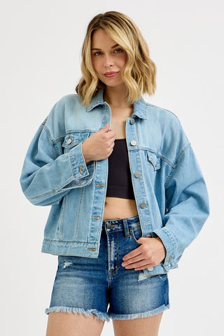 Skye Oversized Denim Jacket-Jackets-Risen-Summit Lane Boutique, Women's Apparel and Gifts located in Grand Rapids, MI