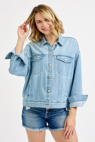 Skye Oversized Denim Jacket-Jackets-Risen-Summit Lane Boutique, Women's Apparel and Gifts located in Grand Rapids, MI