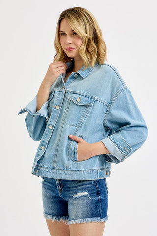 Skye Oversized Denim Jacket-Jackets-Risen-Summit Lane Boutique, Women's Apparel and Gifts located in Grand Rapids, MI