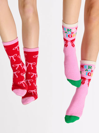 "MERRY & BRIGHT" SOCKS,PINK-Socks-Shiraleah-Summit Lane Boutique, Women's Apparel and Gifts located in Grand Rapids, MI