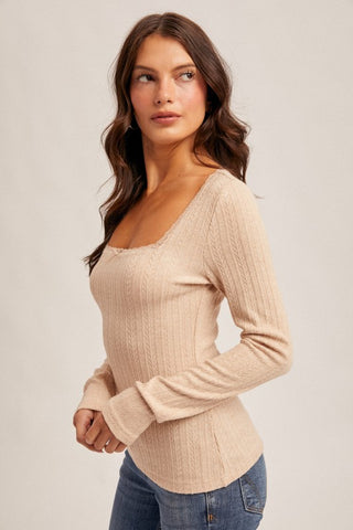 Lace Edge Square Neck Top-Long Sleeves-Hem & Thread-Summit Lane Boutique, Women's Apparel and Gifts located in Grand Rapids, MI