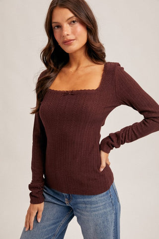 Lace Edge Square Neck Top-Long Sleeves-Hem & Thread-Summit Lane Boutique, Women's Apparel and Gifts located in Grand Rapids, MI
